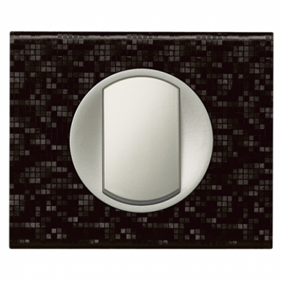 Legrand Выключатель 1-клавишный, вставка - титан,  материалы - Кожа Блэк Пиксель, серия Celiane