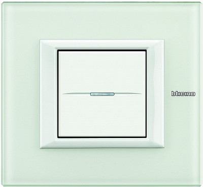 Выключатель 1-клавишный, вставка - белый, прямоугольная рамка Axolute - белое стекло