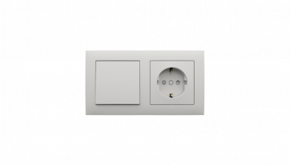 Блок на 2 поста - Розетка электрическая и выключатель 1-клавишный, Efapel серия Logus 90 - Base, цвет белый