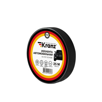 Изолента автомобильная KRANZ ПОЛИЭСТЕР 19 мм х 25 м х 0,17 мм, KR-09-2916