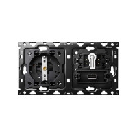 Simon 10010206-039 Кит 2 поста, мех-мы. 1 розетка Schuko + 1 з/у USB SC 2.1A + 1 переключатель (проходной) + суппорт S100