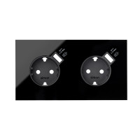 Simon 10020211-138 Кит 2 поста, фронт. Накладка на 2 розетки Schuko с з/у USB SC цвета черный глянец S100