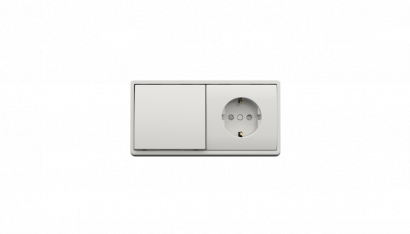 Блок на 2 поста - Выключатель 1-клавишный + Розетка 2к+з, Efapel Apolo 5000, цвет  белый матовый