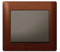 Legrand Выключатель 1-клавишный, вставка - темная бронза, рамка - дерево Махагон, серия Galea Life