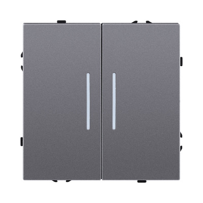 Выключатель 2-клавишный 10А/250В с LED подсветкой, серый Kollinger Eclipse EC-010GY