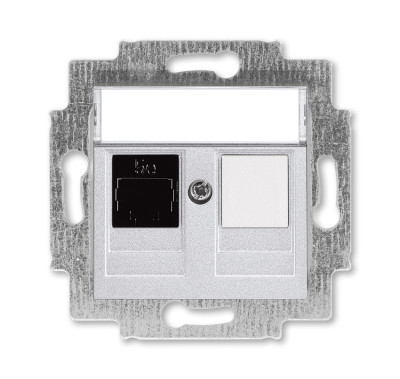 ABB EPJ Levit серебро / дымчатый чёрный Розетка компьютерная RJ45 кат,5e+заглуш,, серебро