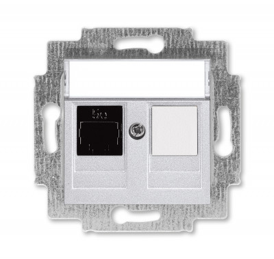 ABB EPJ Levit серебро / дымчатый чёрный Розетка компьютерная RJ45 кат,5e+заглуш,, серебро