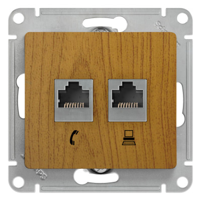 GSL000585 - GLOSSA РОЗЕТКА двойная RJ11+RJ45 кат.5e, механизм, ДУБ, Systeme Electric