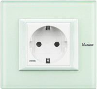 Розетка 2к+з, вставка - белый, прямоугольная рамка Axolute - белое стекло