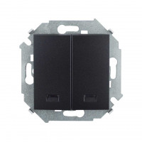 Simon Simon15 Выключатель двухклавишный с подсветкой, 16А, 250В, винтовой зажим, графит, 1591392-038