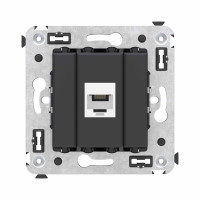 DKC Телефонная розетка RJ-12 без шторки в стену одинарная, "Avanti", "Черный матовый"