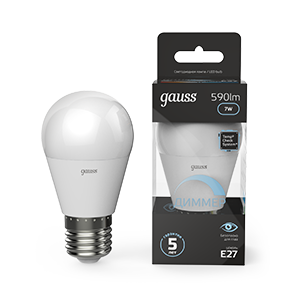 Gauss Лампа Шар 7W 590lm 4100К Е27 диммируемая LED, 105102207-D