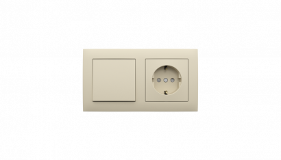 Блок на 2 поста - Розетка электрическая и выключатель 1-клавишный, Efapel серия Logus 90 - Base, цвет бежевый