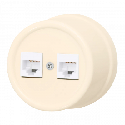 Bironi Розетка RJ45 информационная двойная, пластик, цвет Песочное золото, B1-302-24