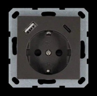 Розетка SHUKO© с USB A+C с защитными шторками 16A 250V~ 2P+T USB 25W, цвет Мокко, G5501USB-25Z, Jasmart Electric