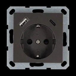 Розетка SHUKO© с USB A+C с защитными шторками 16A 250V~ 2P+T USB 25W, цвет Мокко, G5501USB-25Z, Jasmart Electric