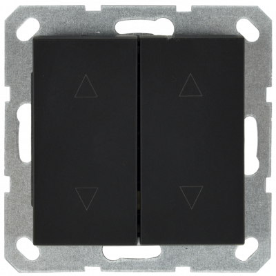 Выключатель двухклавишный для штор 10A 250V~ с накладкой, цвет черный матовый (soft touch), G3028PB, Jasmart Electric