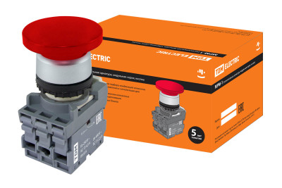Кнопка грибовидная МРМ1-10R в сборе d40мм 1з+1р красная TDM Electric, SQ0747-0029