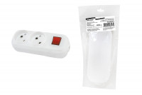 Колодка розеточная 2 гнезда 2П+3 c выключателем 16А 250В белая серии "Народная", SQ1806-0415