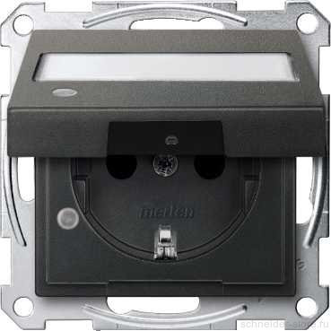 MERTEN МЕХАНИЗМ розетки с крышк. и полем д/надп. и индик., АНТРАЦИТ, QF SM