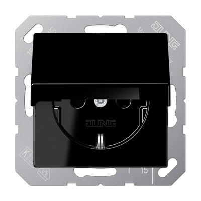 Штепсельная розетка SCHUKO 16A 250V~ с защитой от детей; с крышкой; термопласт; черная, A1520BFKIKLSW