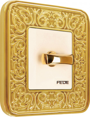 Fede Выключатель 1-клавишный, тумблерный, цвет бежевый - Bright Gold, серия Emporio