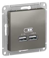 ATN000933 - ATLASDESIGN USB РОЗЕТКА A+A, 5В/2,1А, 2х5В/1,05А, механизм, СТАЛЬ, Systeme Electric
