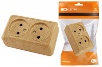 Розетка двойная 2П открытой установки IP20 10А 250В (керамика) сосна "Ладога" TDM Electric, SQ1801-0412