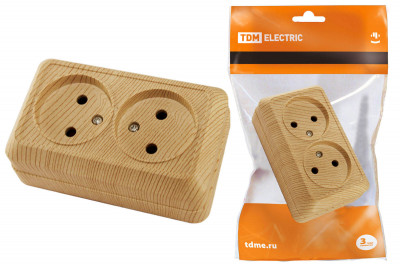 Розетка двойная 2П открытой установки IP20 10А 250В (керамика) сосна "Ладога" TDM Electric, SQ1801-0412