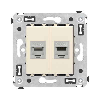 DKC Компьютерная розетка RJ-45 без шторки в стену, кат.5e двойная экранированная, "Avanti", "Ванильная дымка"