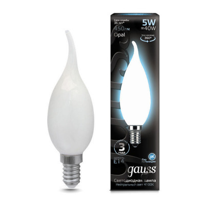 Лампа Gauss Filament Свеча на ветру 5W 450lm 4100К Е14 milky LED 1/10/50, 104201205