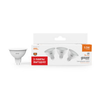 Лампа Gauss Basic MR16 5,5W 490lm 3000K GU5.3 (3 лампы в упаковке) LED 1/40, 10135162T