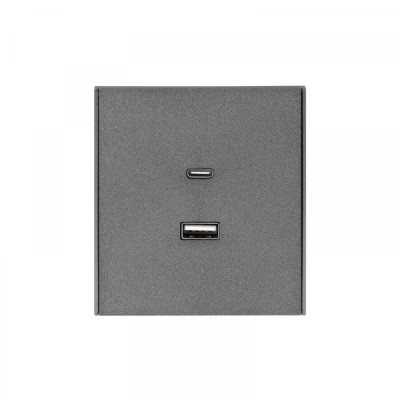 Розетка STRONG USB-A+Type-C 3А с функцией быстрой зарядки графит KRANZ, KR-78-0734-6