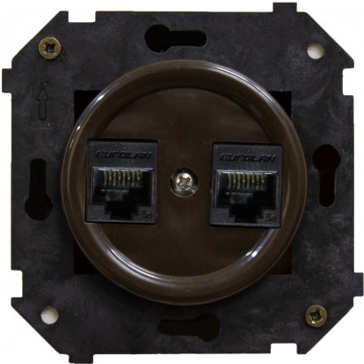 Bironi Розетка двойная компьютерная механизм+ накладка, цвет коричневый (скрытый монтаж), B3-302-22