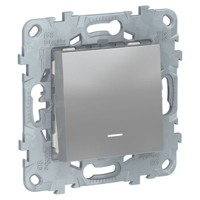 Unica New Выключатель 1-клав., с подсветкой, сх. 1а, алюм.