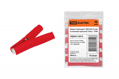 Зажим "крокодил" ЗКИ 30А 75мм в изоляции красный (10шт) TDM Electric, SQ0541-0015