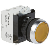 Legrand Кнопка с потайным толкателем ? 22,3 - Osmoz - в сборе - с подсветкой - желтый - 24 В~/=, 023754