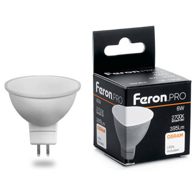 Лампа светодиодная, (6W) 230V G5.3 2700K MR16, LB-1606, Feron 38083