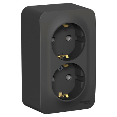 BLANCA О/У РОЗЕТКА двойная с заземлением без шторок, 16А, 250В, АНТРАЦИТ