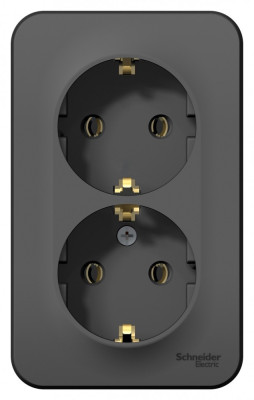 BLANCA О/У РОЗЕТКА двойная с заземлением без шторок, 16А, 250В, АНТРАЦИТ