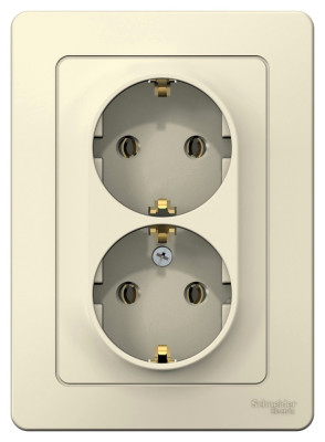 BLANCA С/У РОЗЕТКА двойная с заземлением без шторок, 16А, 250В, МОЛОЧНЫЙ