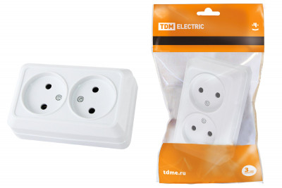 Розетка двойная 2П открытой установки IP20 10А, белая "Ладога" TDM Electric, SQ1801-0017