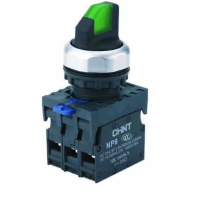 Chint Переключатель подсвет. NP8-11XD/213, 2 полож. фикс., зелен., AC110-230В(LED), 1НО+1НЗ, IP65 (R), 667553