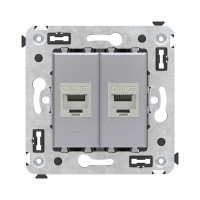 DKC Компьютерная розетка RJ-45 без шторки в стену, кат.5e двойная экранированная, "Avanti", "Закаленная сталь"