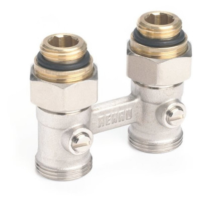 Пара шаровых кранов с соед. нип. G 1/2xG 3/4, прямой (никелирован.)