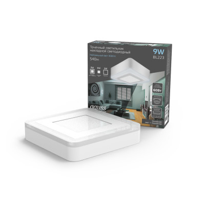 Светильник Gauss Backlight накладной квадрат 6+3W 540lm 4000K 220-240V 145*145*40мм 3 режим LED 1/30, BL223