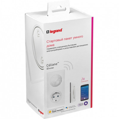 064820 - Celiane with NETATMO. Стартовый пакет.  Шлюз WiFi + умная розетка 2К+З 16А 230В + главный беспроводной выключатель "Я дома/Я вне дома". Цвет Белый