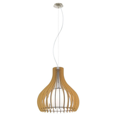 96214 Подвес TINDORI, 1х60W(E27), ?500, H2000, сталь, никель мат./дерево, стекло, клен, белый