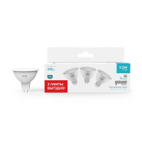 Лампа Gauss Basic MR16 5,5W 490lm 4100K GU5.3 (3 лампы в упаковке) LED 1/40, 10135262T