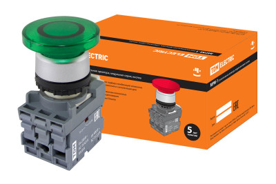 Кнопка грибовидная МРМ1-11G(LED) в сборе d40мм/24B 1з+1р зеленая TDM Electric, SQ0747-0032
